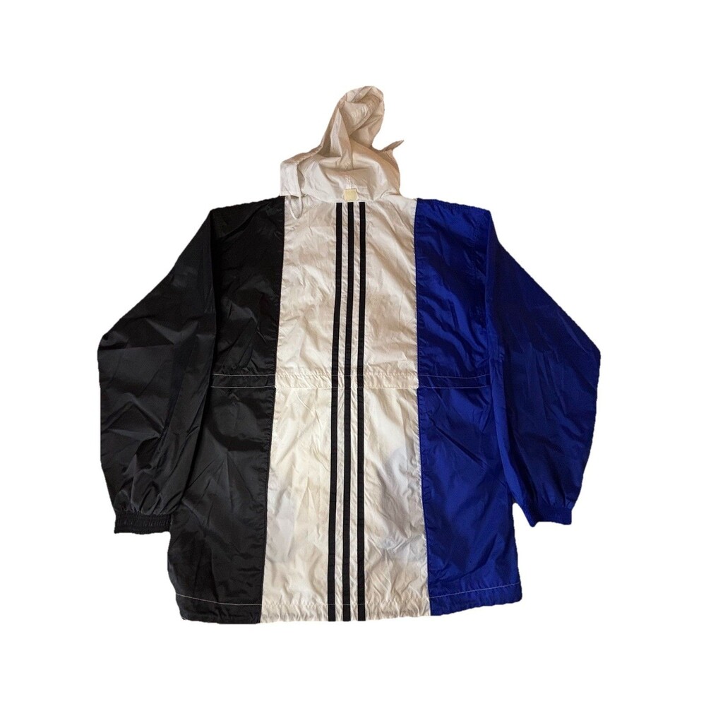 Adidas Windbreaker Soccer Mens M White Blue Black Hooded Full Zip - Picture 2 of 16